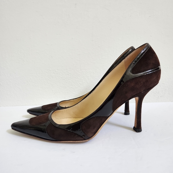 Jimmy Choo Brown Suede and Patent Leather Heels - Picture 6 of 16